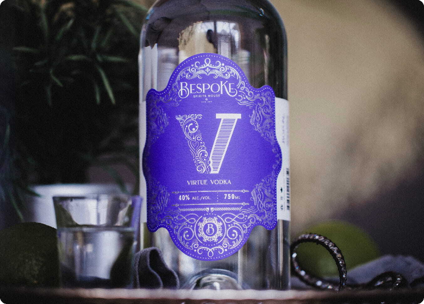 Uniquely shaped custom die-cut label standing out on a bottle Uniquely shaped custom die-cut label standing out on a bottle